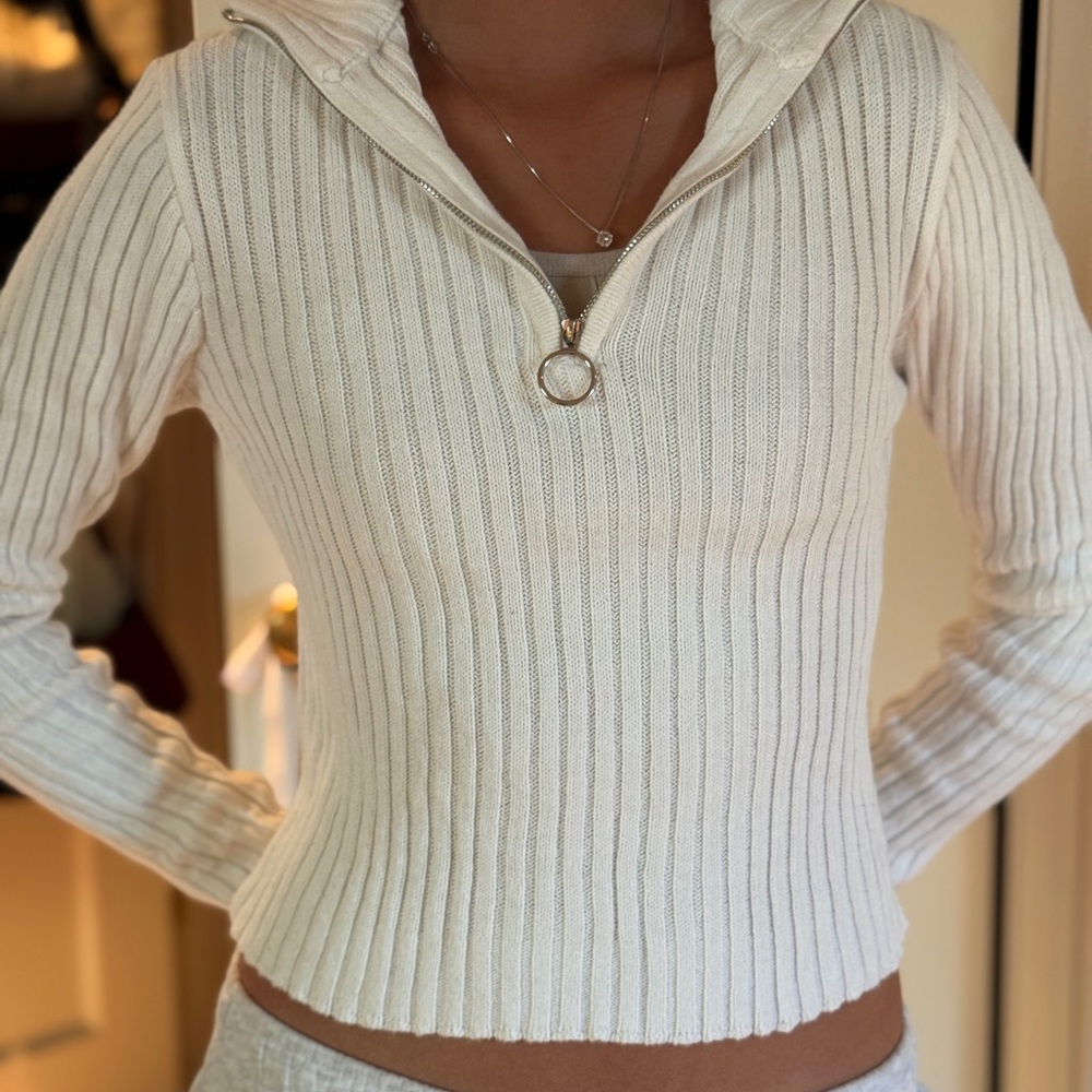 Forever 21 Cream Ribbed Turtleneck Sweater